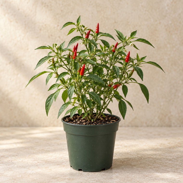 Portrait of African Bird Pepper in a nursery pot; plant size may vary
