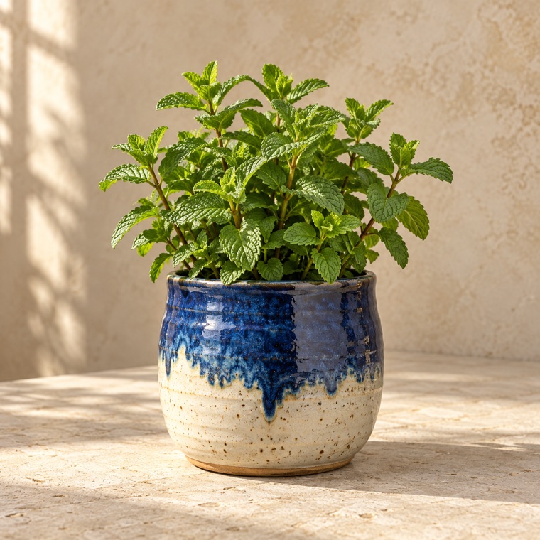 Pottery pairing idea for Common Mint; exact finished piece is confirmed before an order