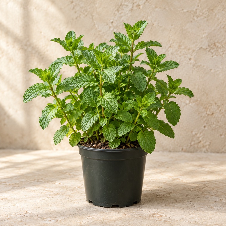 Portrait of Common Mint in a nursery pot; plant size may vary