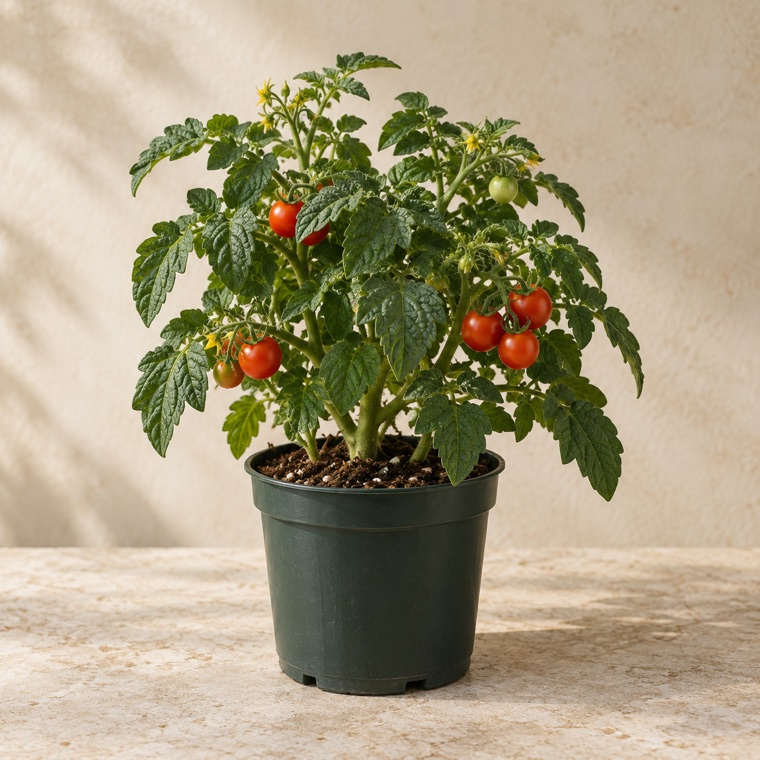 Portrait of Red Dwarf Tomato in a nursery pot; plant size may vary