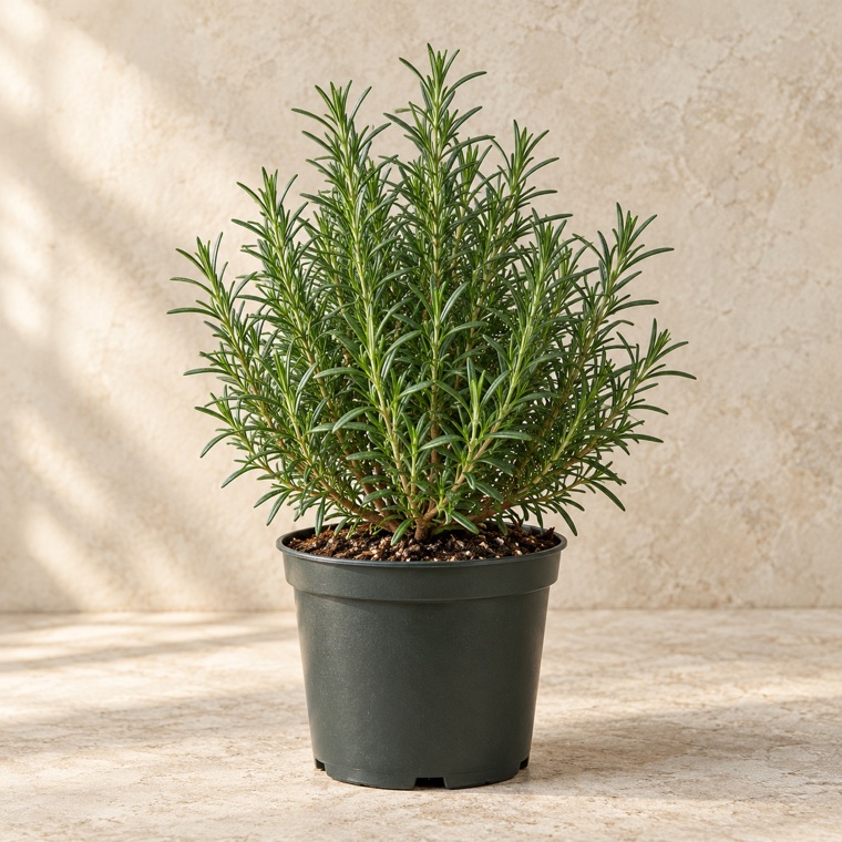 Portrait of Rosemary in a nursery pot; plant size may vary