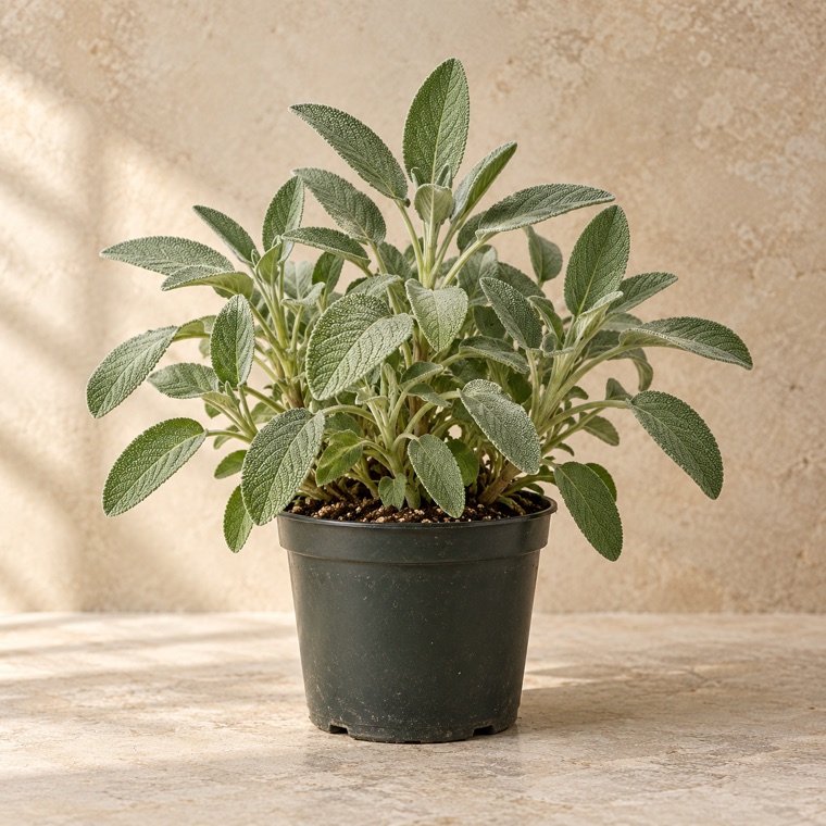 Portrait of Sage in a nursery pot; plant size may vary