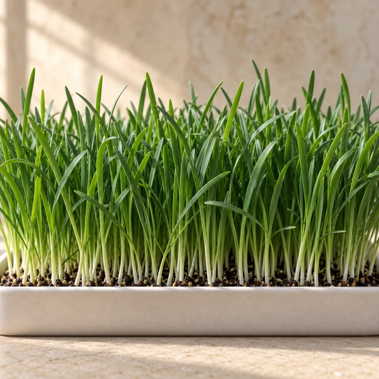 Garlic chives microgreens growing in a tray